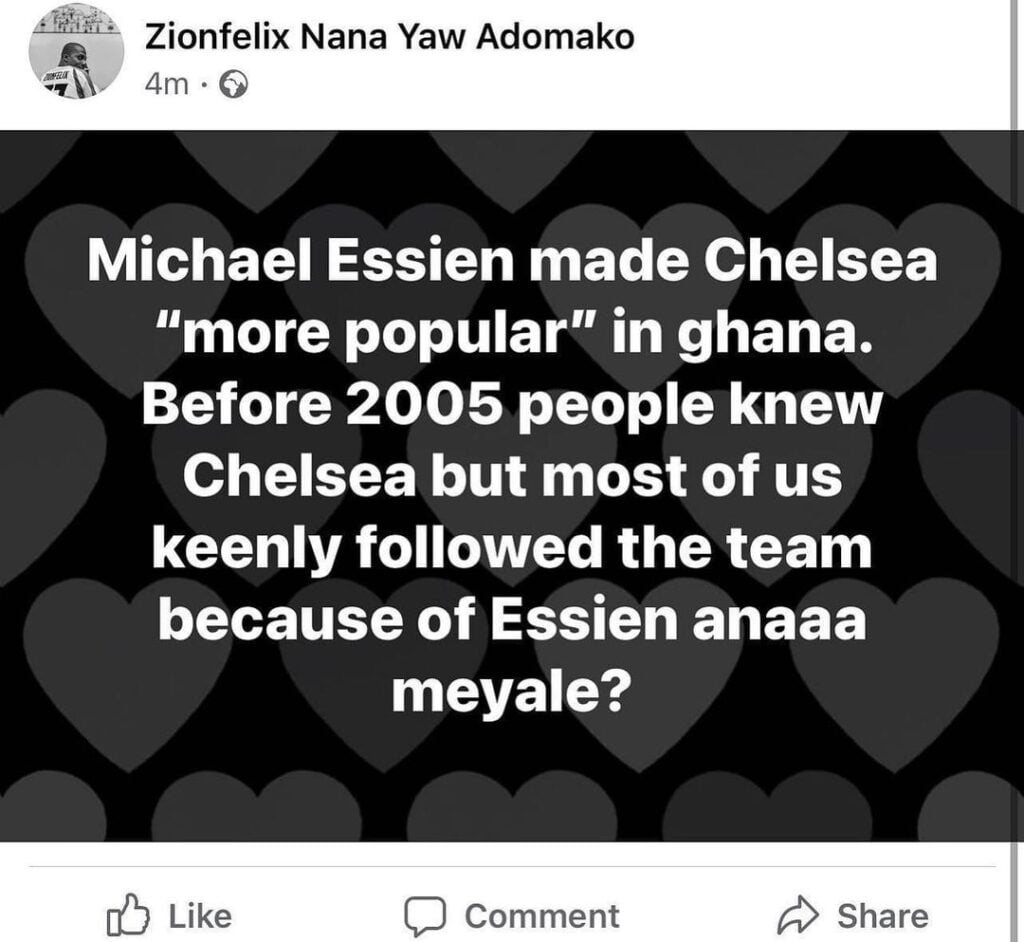 "Micheal Essien Made Chelsea more popular in Ghana"- Blogger Zionfelix