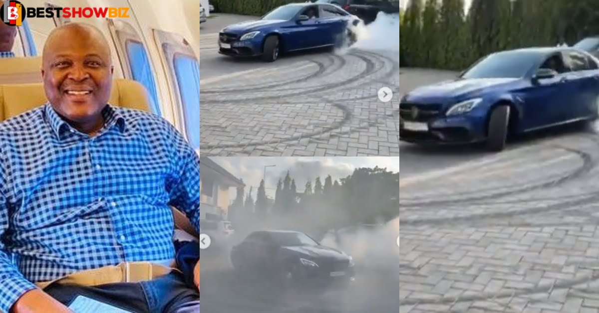 Ibrahim Mahama drifts his brand new Benz in front of his large Mansion (video)