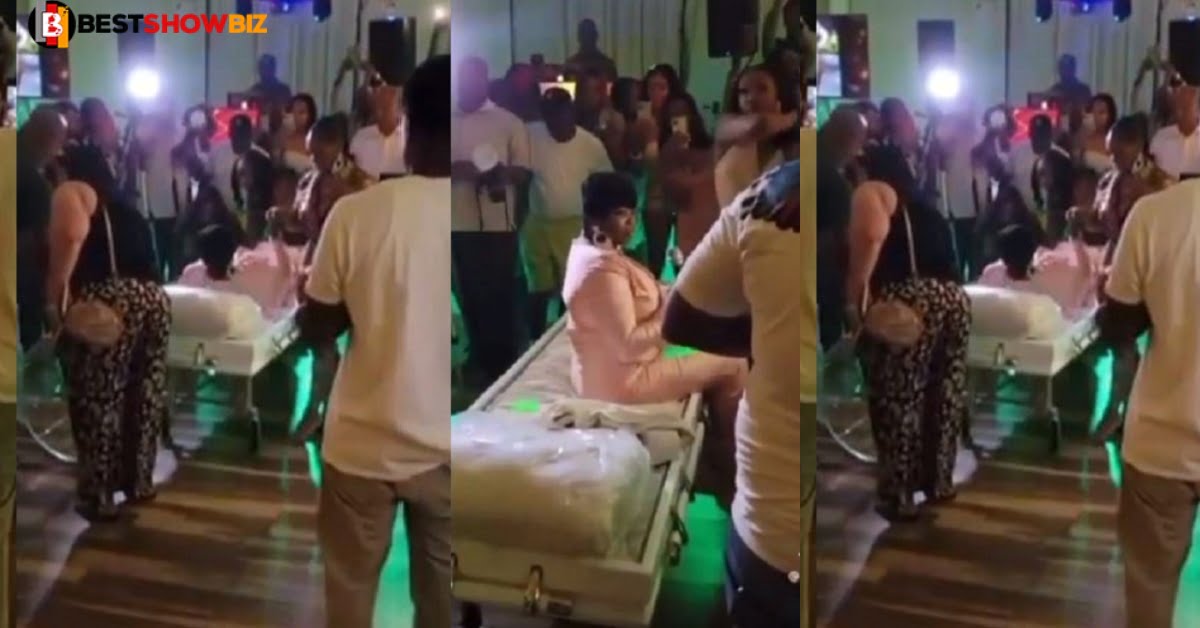 Lady arrives in a casket at her 50th birthday party - Video