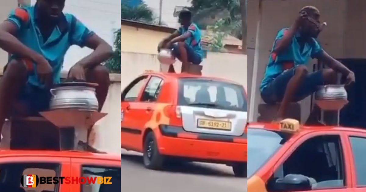 3kom Nkoaa: Video of Youngman cooking on a moving taxi stirs the internet