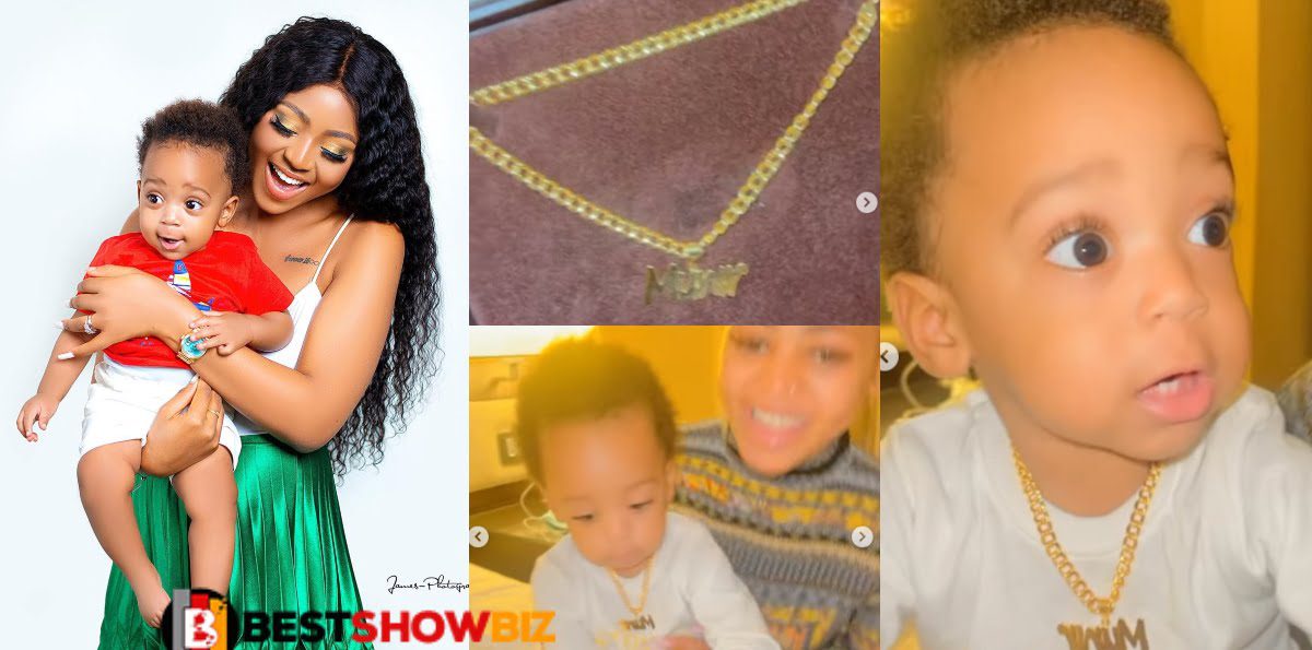 Richman's wife, Regina Daniels buys customized gold chain for her son - Videos