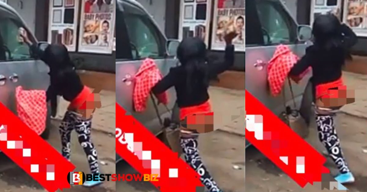Video: Angry Ashawo destroys client's expensive car after he refused to pay for her service