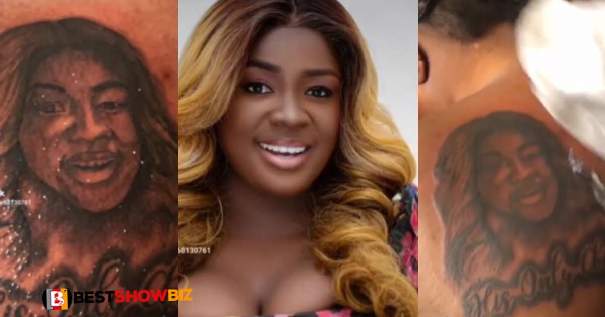 Video: Die-hard fan of Tracey Boakye tattoos her image on her body