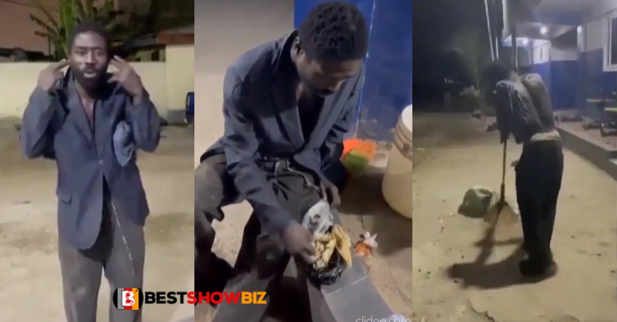 Video: Thief made to sweep, sing, and given kenkey to eat after he was caught stealing from police station