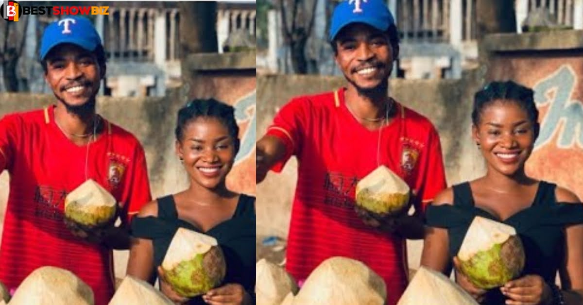 Beautiful girl spotted helping her boyfriend to sell coconut at kejetia