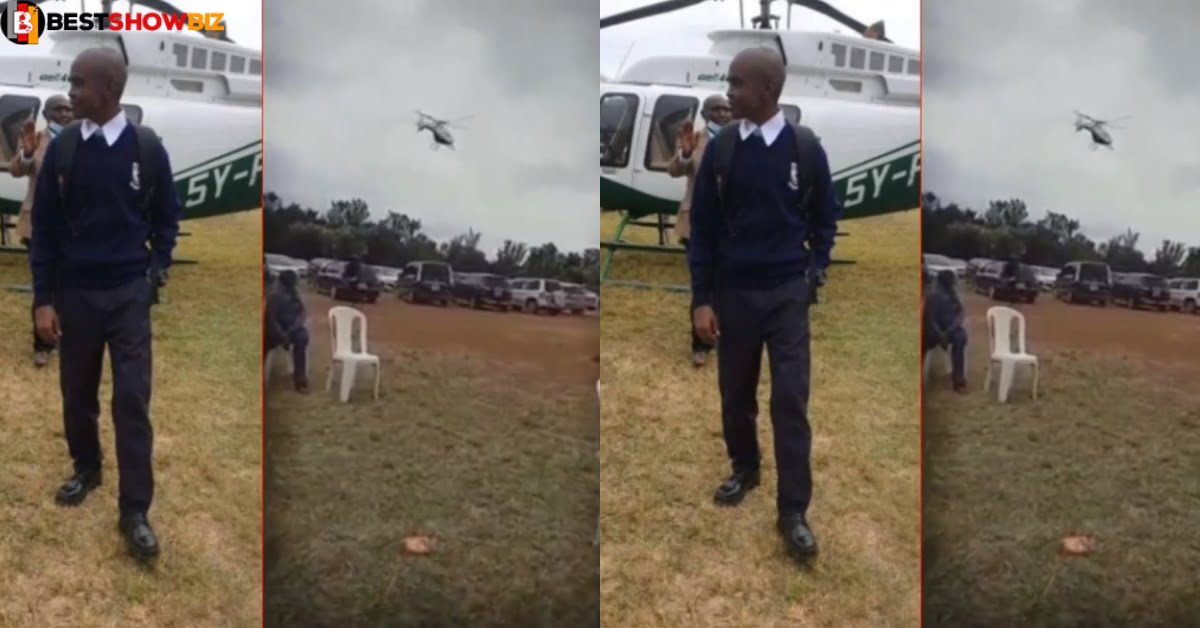 SHS 1 boy shocks his school as he arrives in a helicopter with his father for admission (video)