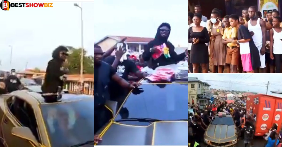 Kuami Eugene shares a video that shows more than 12 people came to welcome him at Akim Oda