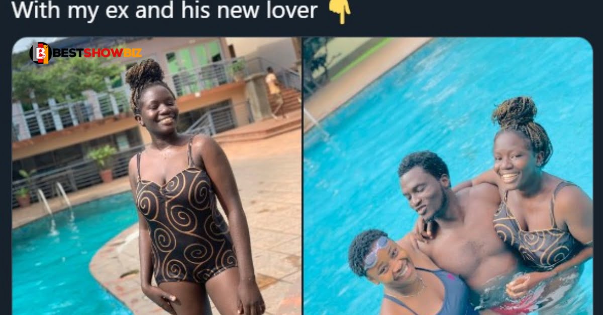 Girl shocks social media as she is seen chilling with her ex-boyfriend and his new lover (photos)
