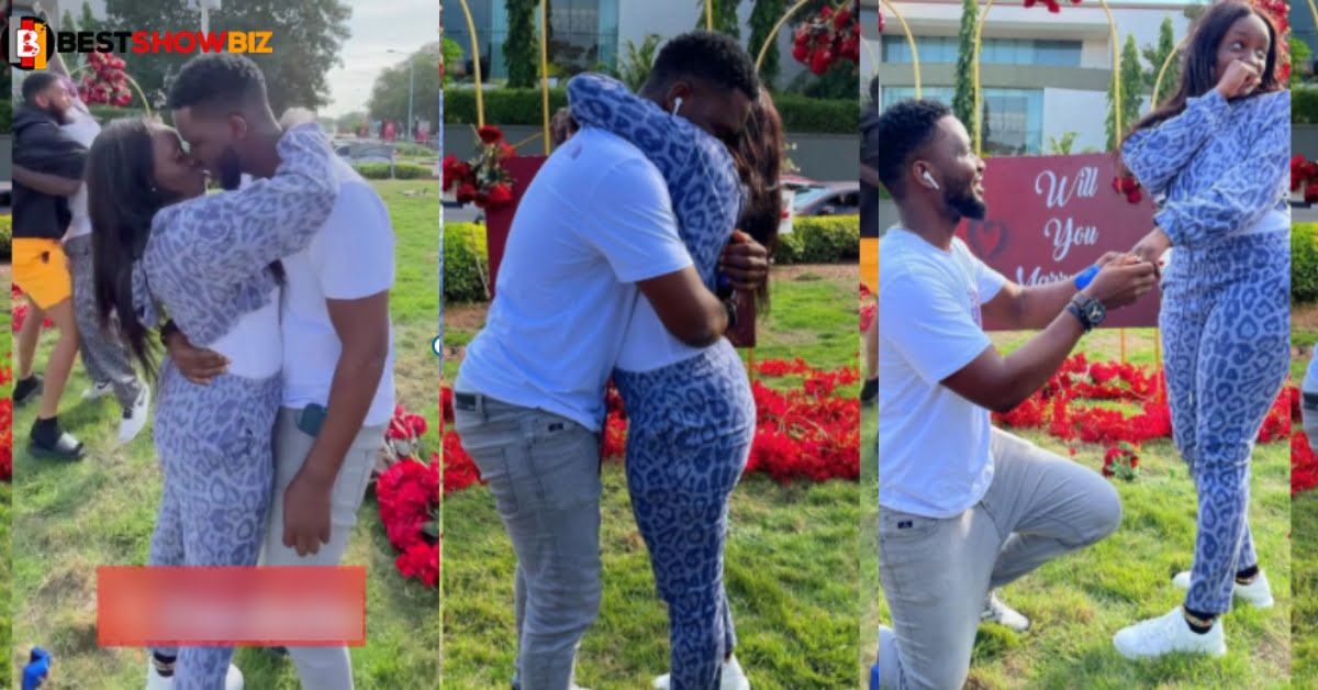 Romantic Ghanaian man proposes to his girlfriend at airport roundabout (video)