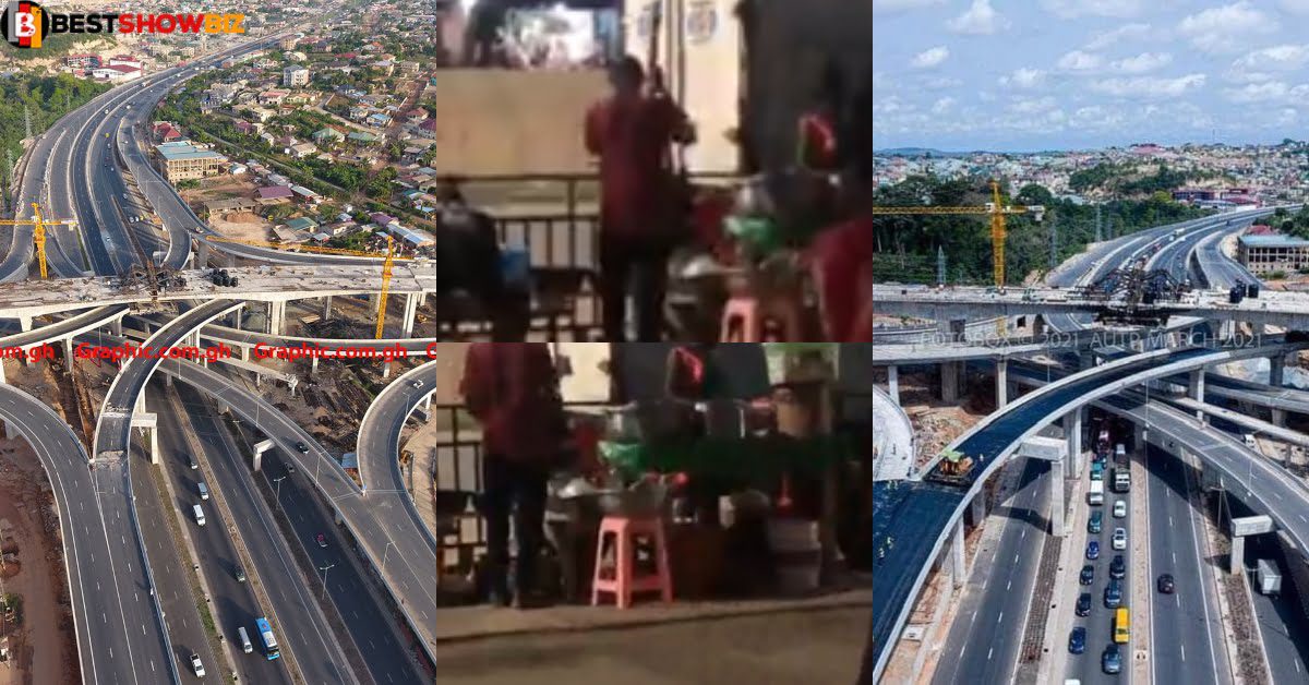 Newly-made Pokuase footbridge has been used by some Ghanaians to pound fufu (video)