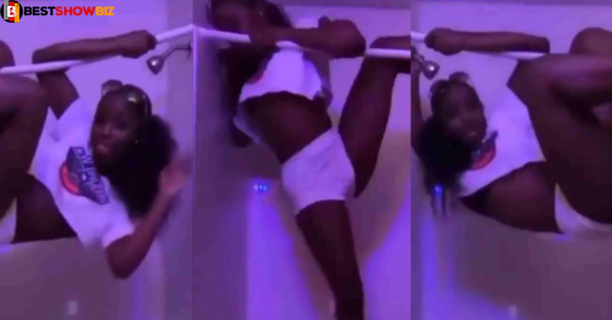 Slay queen almost ends her life after she fell trying this dangerous pose in the bathroom (video)