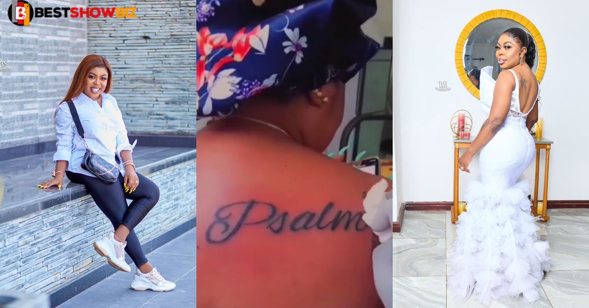 Watch Video as Afia Schwarzenegger tattoos 6 chapters of Psalms at her back