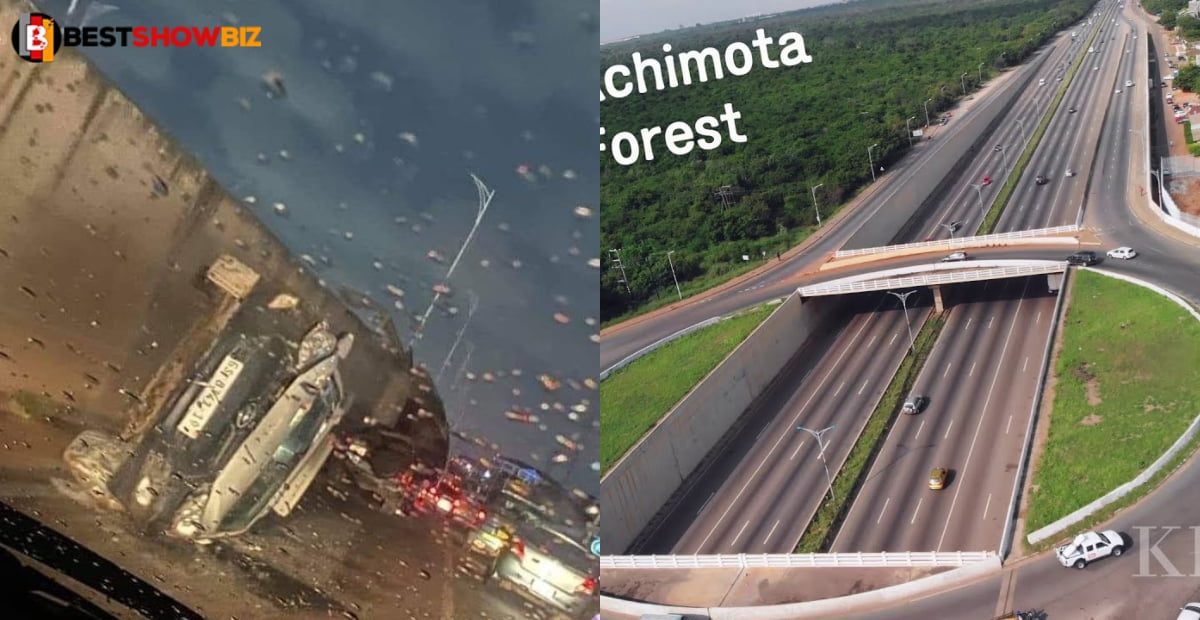 Achimota Accident: Toyota Car Falls From Overpass, Lands On Another car