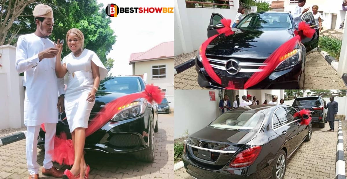 Woman buys brand new Benz for her husband as they celebrate wedding anniversary (photos)