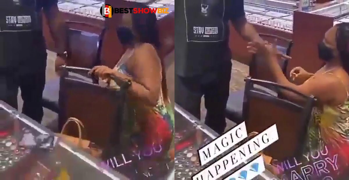 See beautiful moment when a lady went down on her knees to propose marriage to her man in public (video)