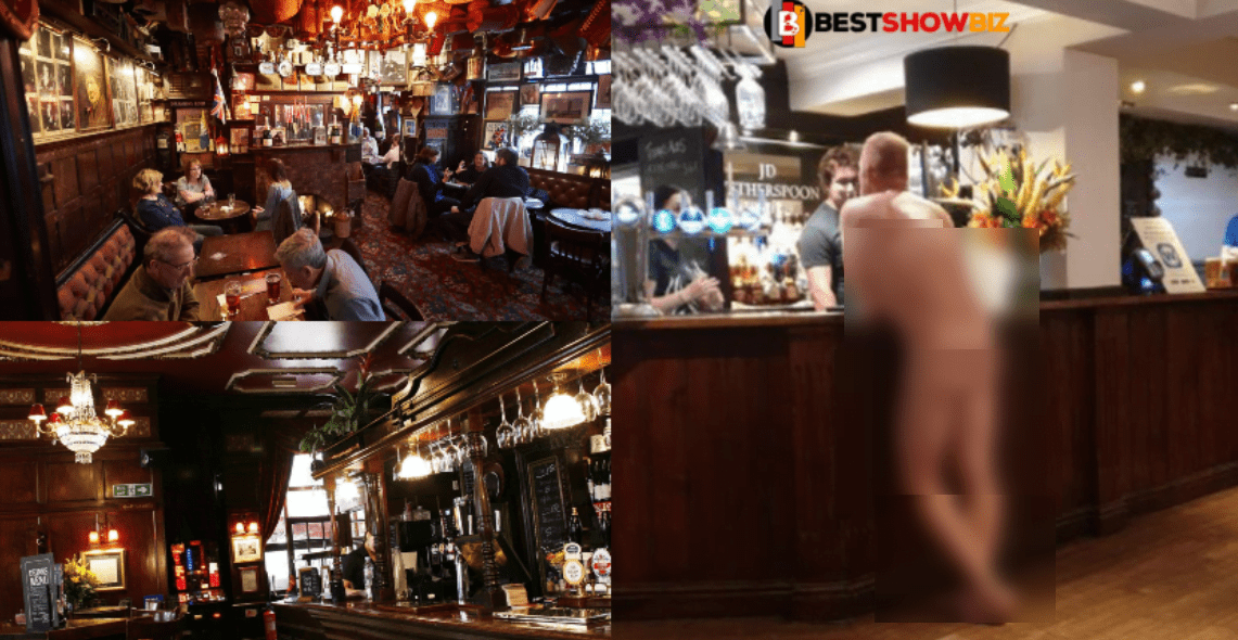 Man with no clothes on spotted buying drinks at a pub