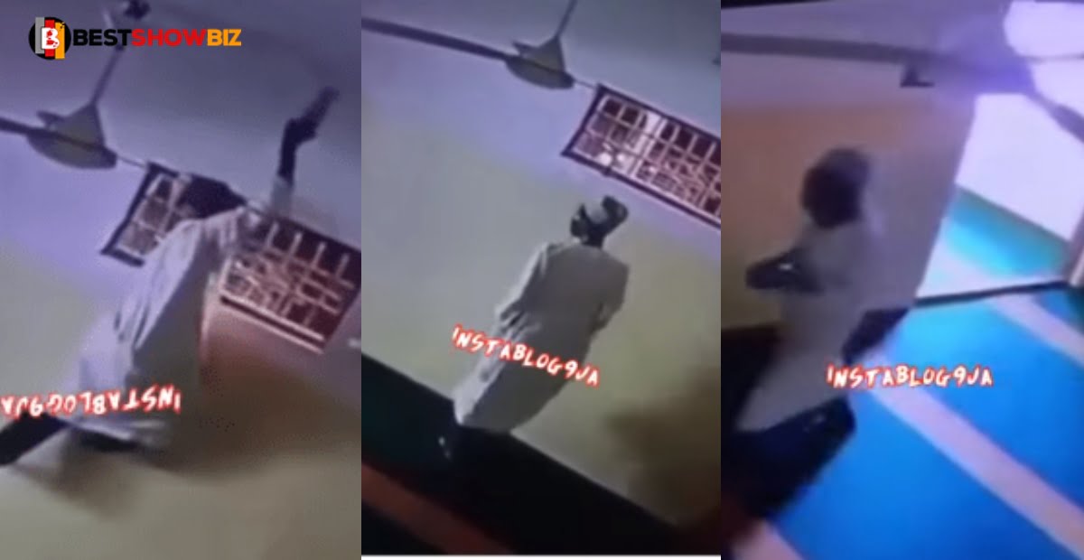 Man caught on camera stealing blub at the mosque (video)