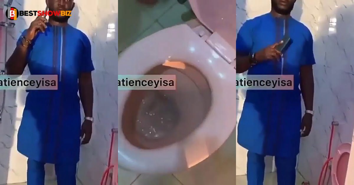 Video: Moment man flushes his phone in the toilet after his wife caught him talking to his side chick