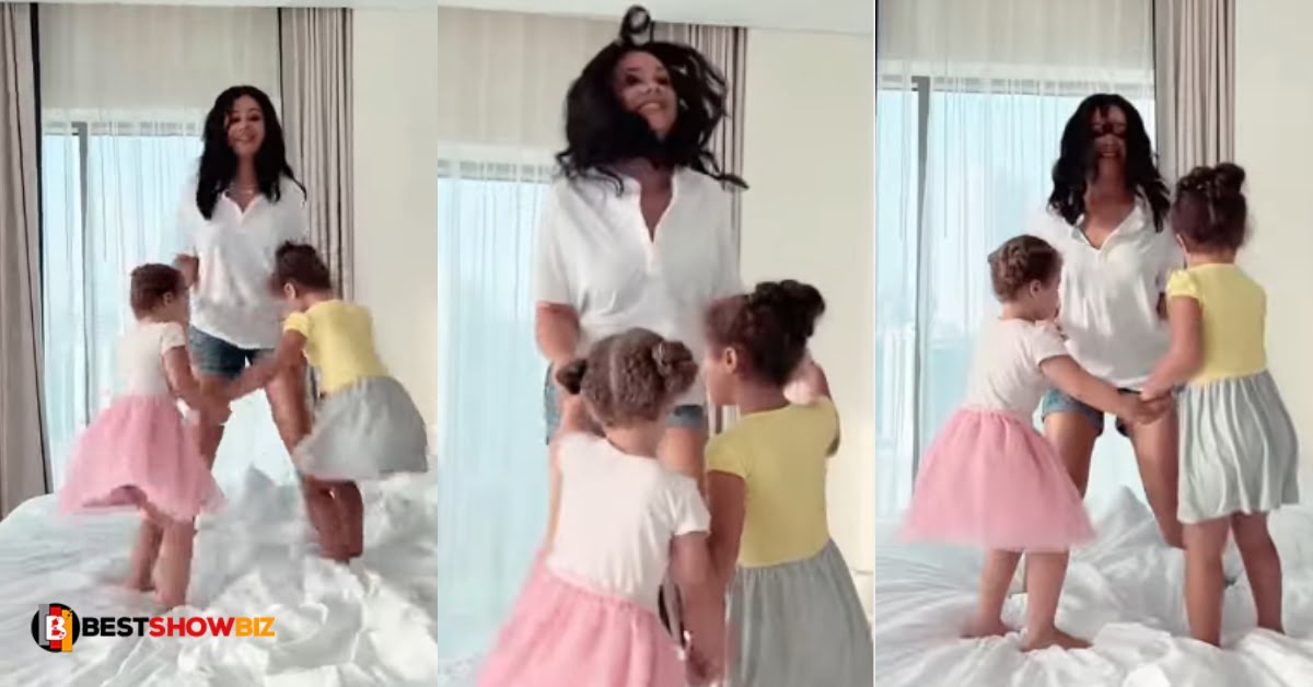 Motherhood is beautiful: Watch as Nadia Buari plays with her daughters in the bedroom - Video