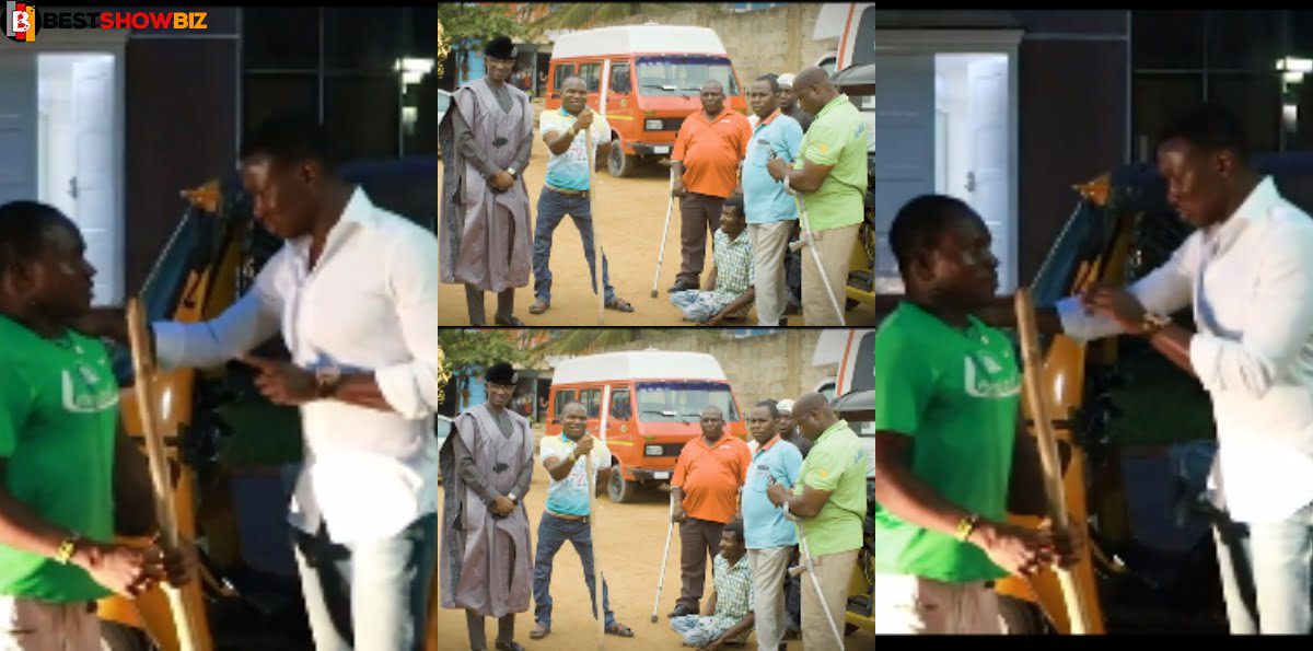 Millionaire Nana Kwame Bediako, gives tricycle to disabled man (video)
