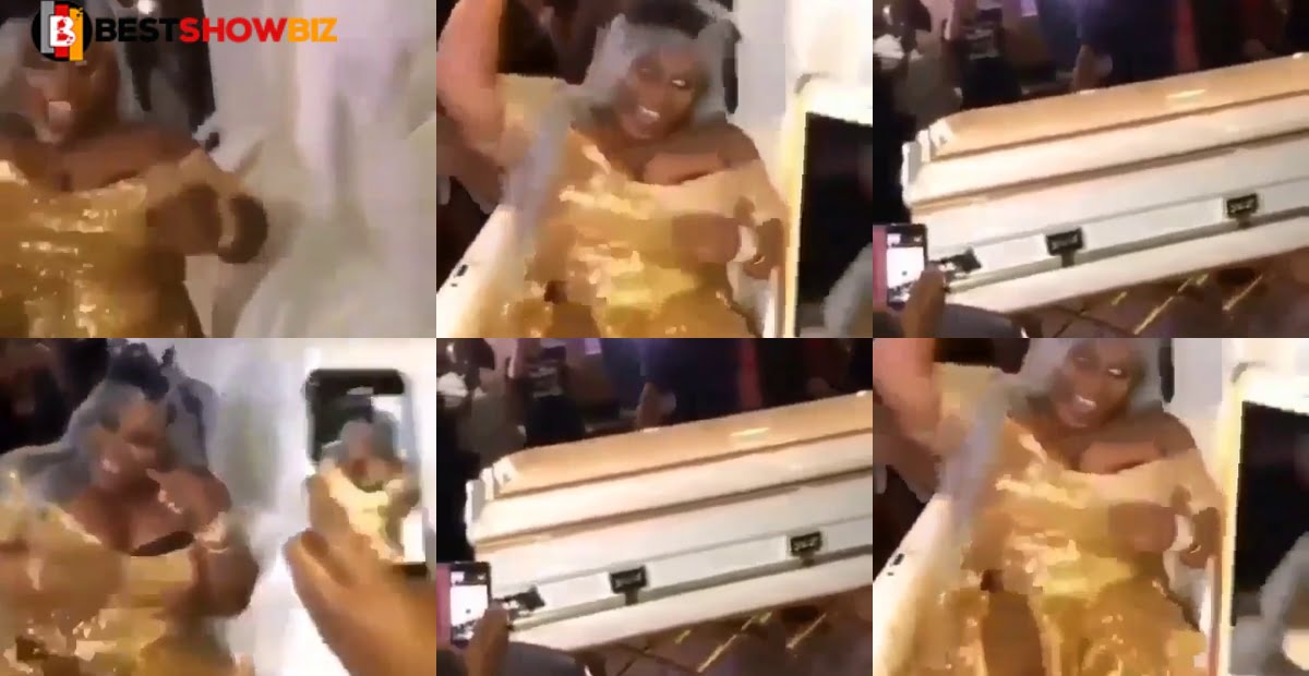 Watch video as bride arrives in a coffin on her wedding day