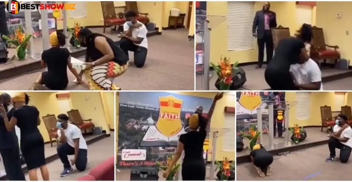 Man proposes to his girlfriend in church whiles pastor was praying for her.