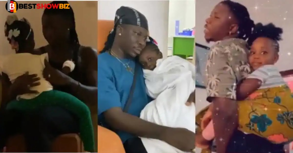 Father's Love: Video of Stonebwoy looking sad as he carries sick daughter pops up