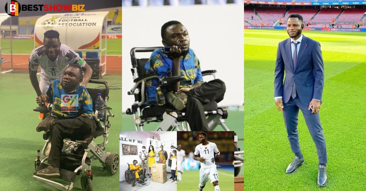 Wakaso gives disabled Commentator an electric wheelchair, the grateful man was at the stadium when wakaso scored a goal.