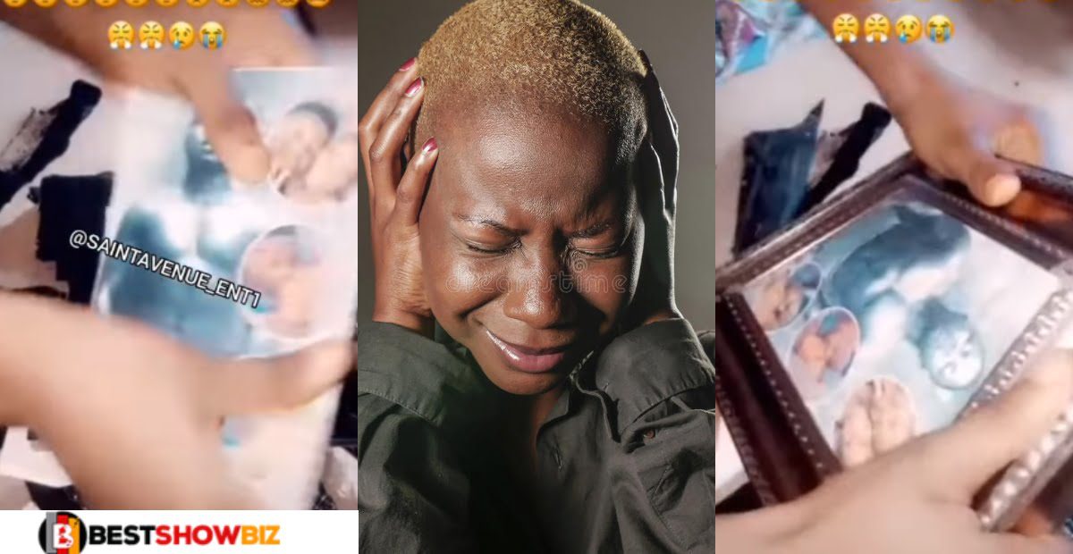 Brokenheart: lady tearfully destroys picture frames of boyfriend after being dumped (Video)