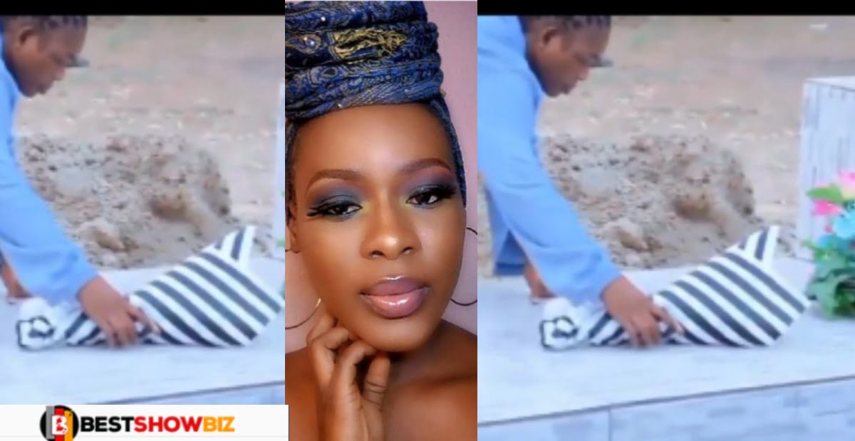 Video: Actress Ada Ameh breaks down in tears as she visits her daughter's grave a year after her death