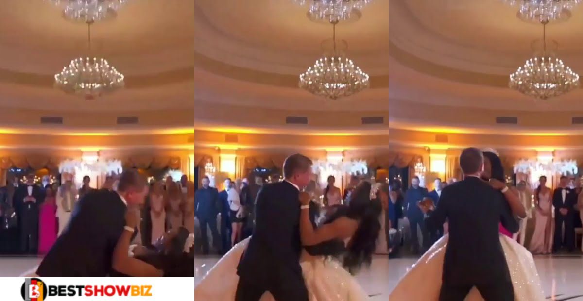 Watch the embarrassing moment couple fall during their first dance at their wedding - Video