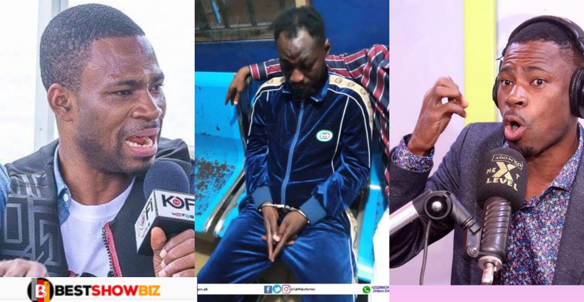 Watch the sad Moment funny face was arrested by Police during a live interview with Kofi Adoma (video)