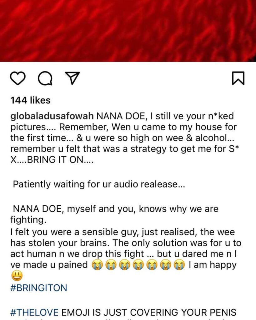 Angry Adu Safowaa leⓐks nⓐk3t photos of Nana Doe showing his 'koti'