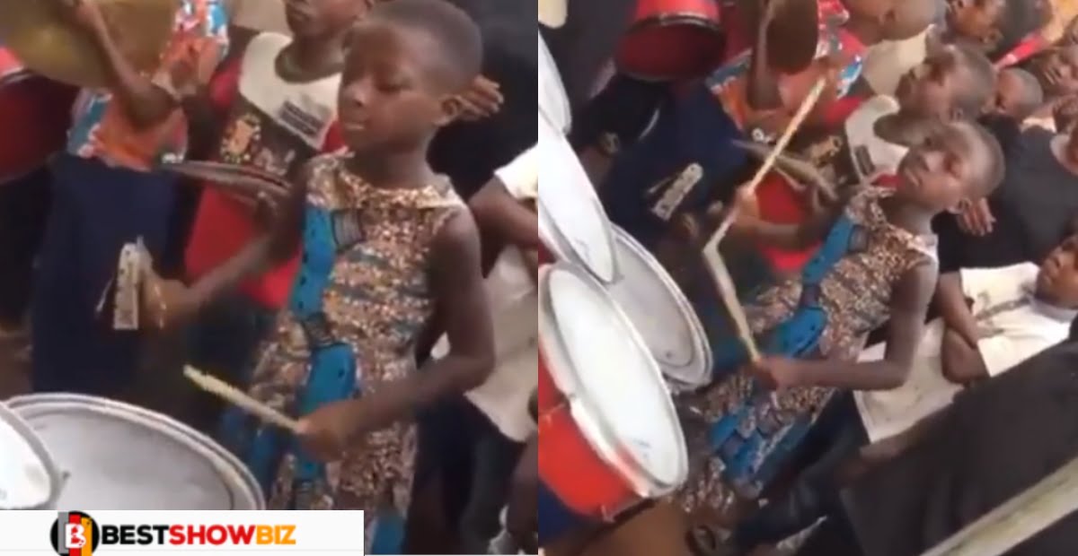 Video of 6 years old girl playing drums like a pro causes stir on social media (video)