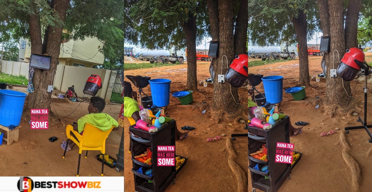 Photos of hairdressing salon under a tree gains massive reactions online (see photos)