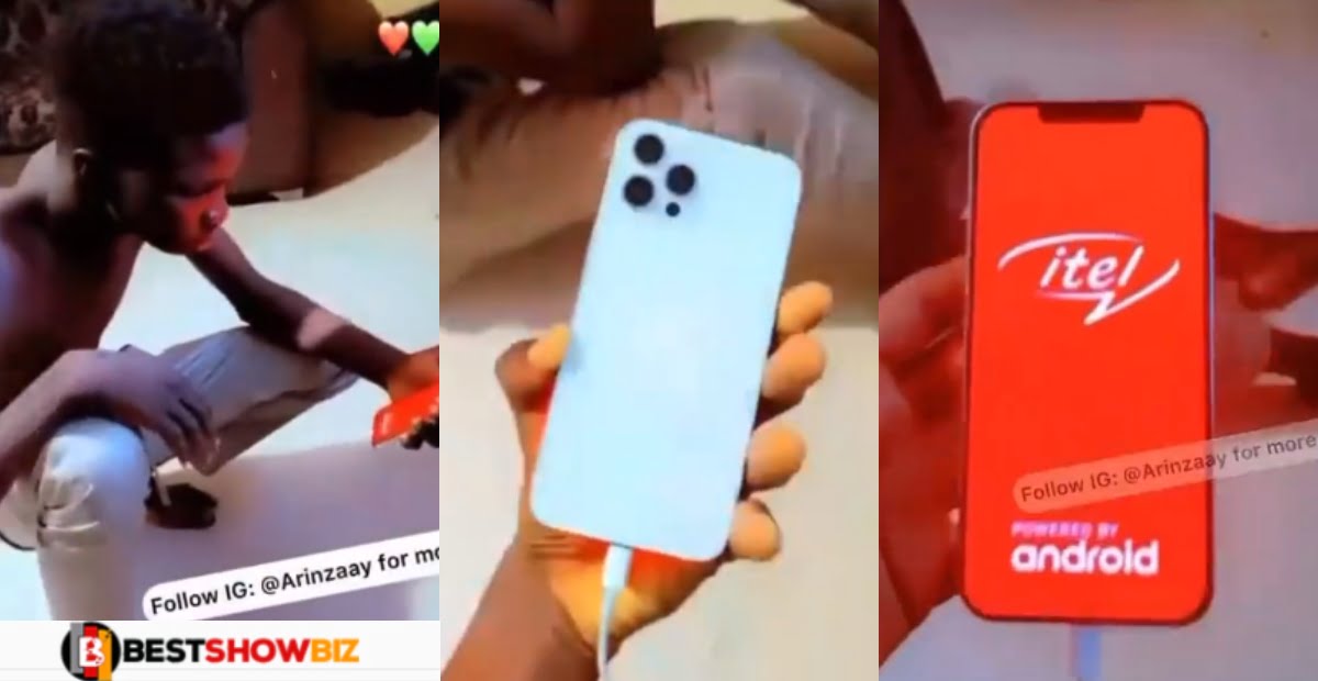 Man who bought iPhone 12 in the market switched it on to find itel Logo showing (video)