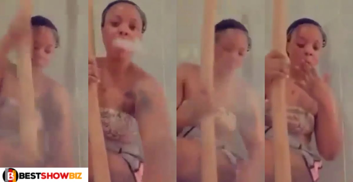 Wife material 'Ashᾰw0' spotted smoking while pounding fufu at the same time (video)