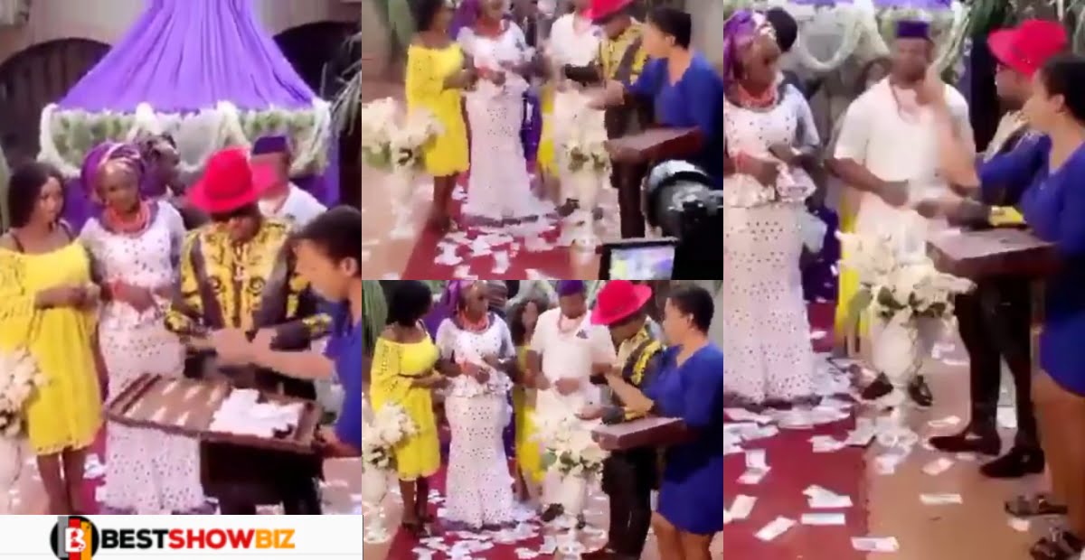 lady left in shock and tears after the broke ex-boyfriend she left, showed up at her wedding a richman spraying cash everywhere (video)