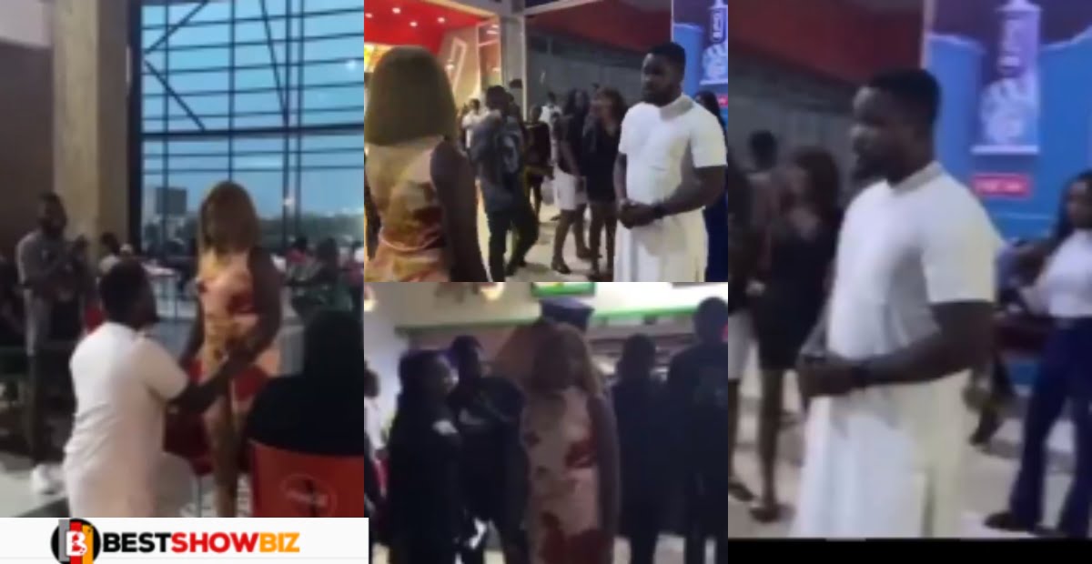 Video: Watch The Moment Bouncers 'force' lady to accept boyfriend's proposal after she walked out on him