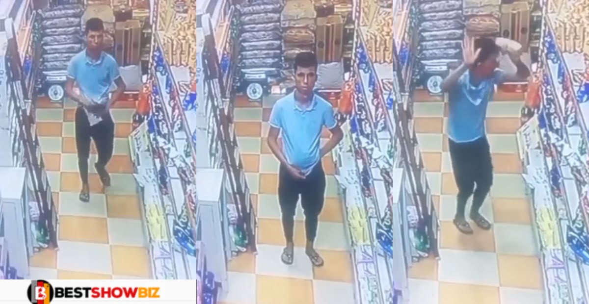 Thief gives up to CCTV after he realized that he was spotted (Video)