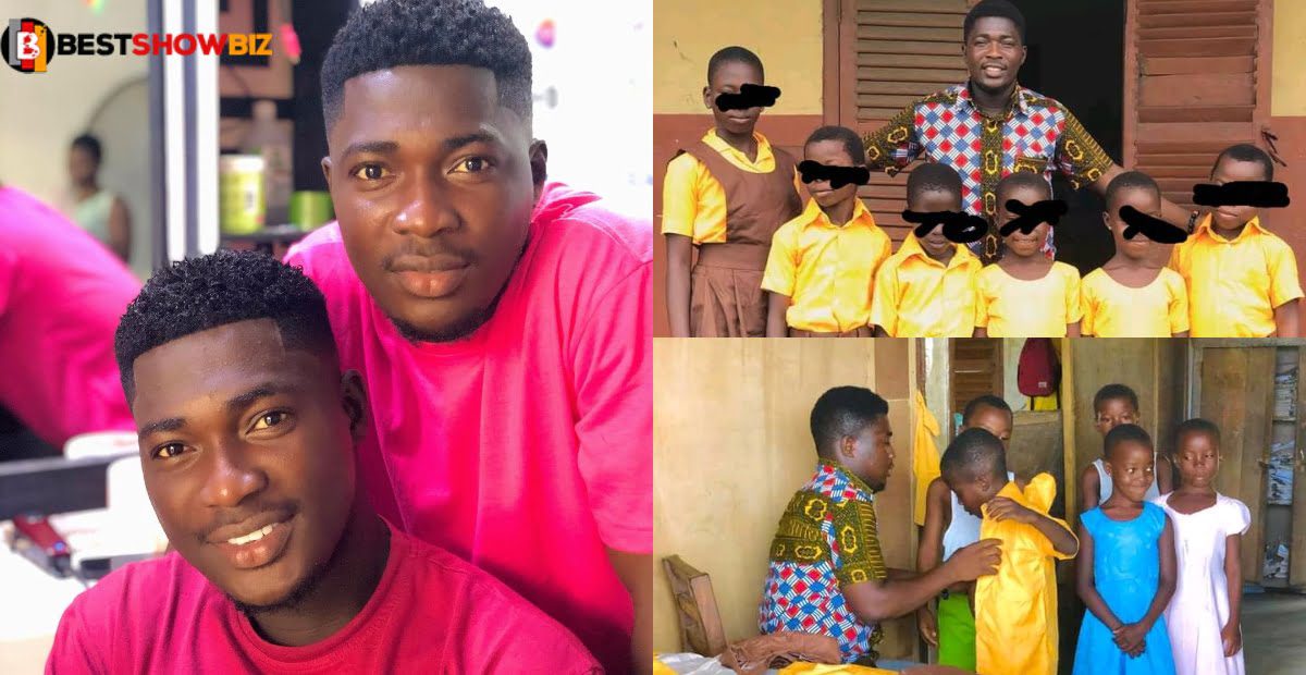 Twins Ghanaian teachers Patrick and Frederick, put smiles on their student's faces as they give them uniforms
