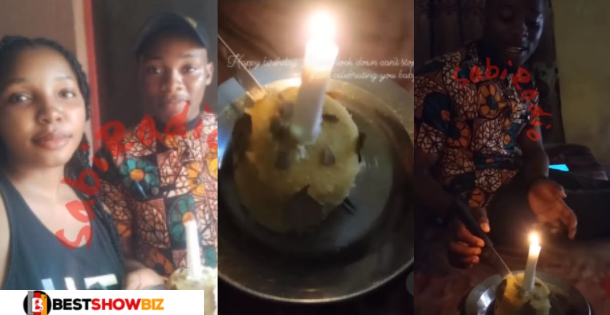 Video: Lady celebrates Boyfriend’s birthday with surprise Gari Cake