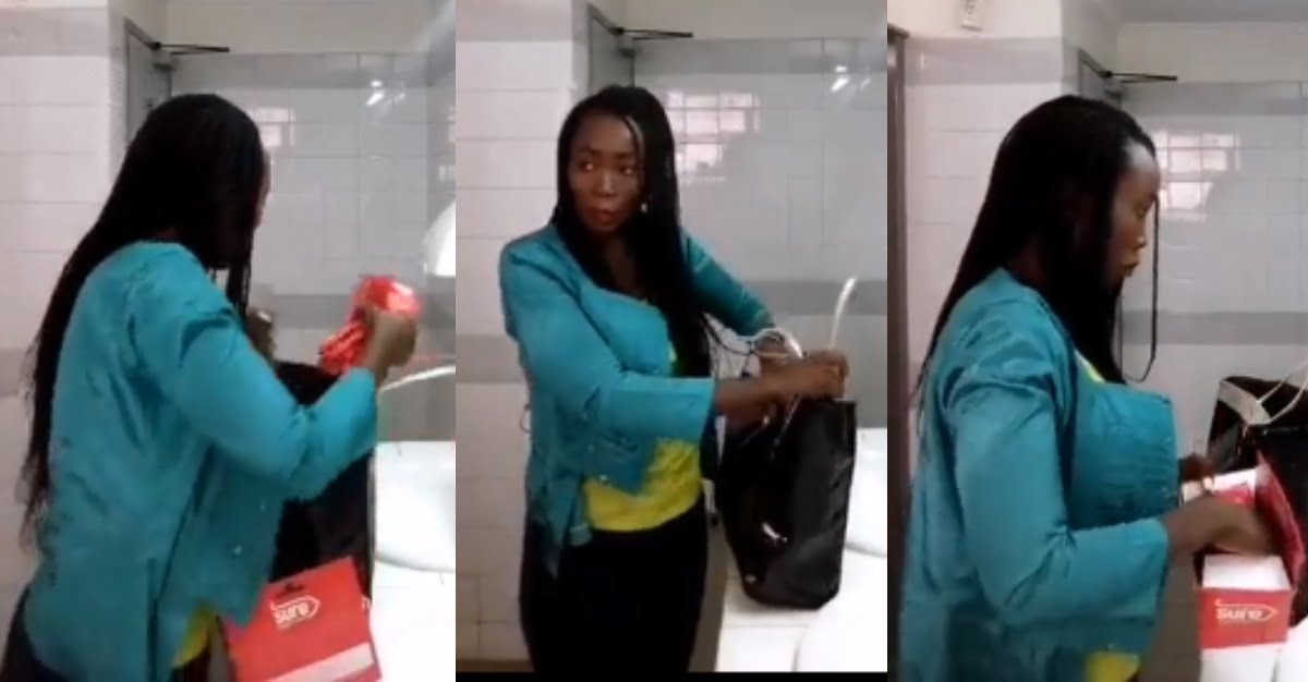 Video: Shameful Lady Caught On Camera Stealing coŋdoms