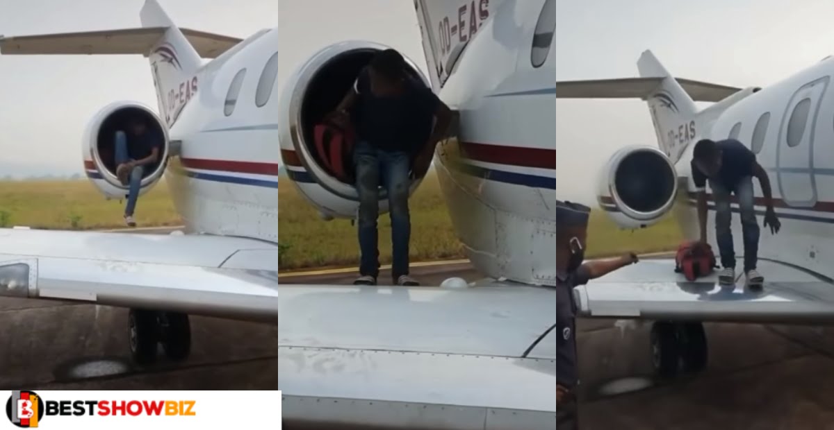 young boy caught inside plane engine as he aims to travel abroad leaving the hardship in his country (video)