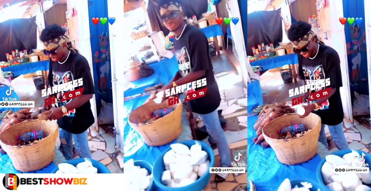 Kuami Eugene seen Selling Cassava In The Market (Video)