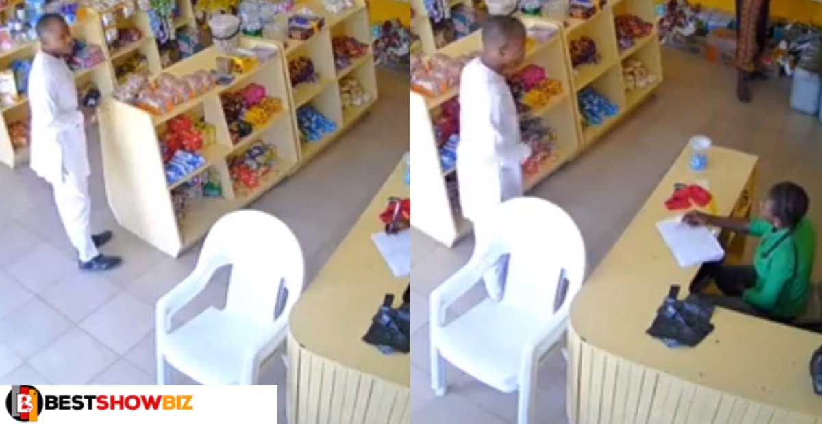 Video: CCTV camera catches a well-dressed gentleman skillfully stealing from a provision shop
