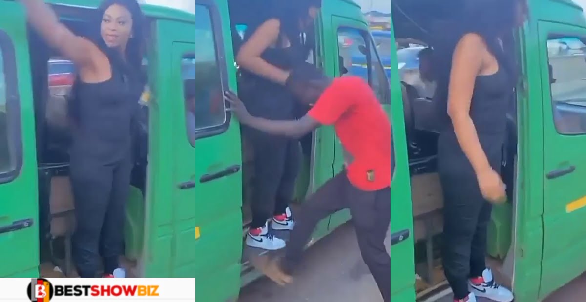 Michy Spotted hustling as a Trotro Mate; Netizen claim she has gone broke (Video)