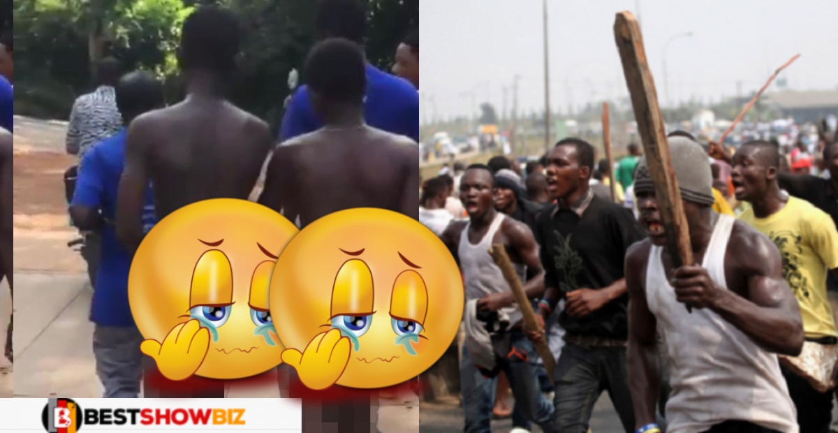Two teenagers stripped nᾰkḝd and paraded on the streets for allegedly stealing GHC100.