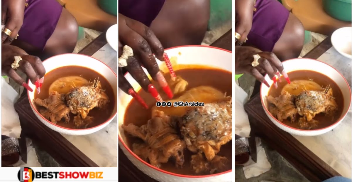 Video: Slay queen in disgrace after her long nails prevented her from eating fufu in public
