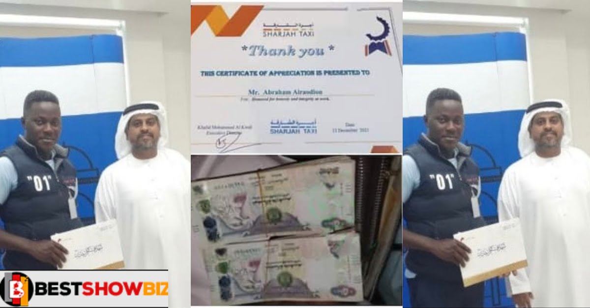 Man Gets Certificate After Returning Passenger's Over Ghc162k left in His Taxi in Dubai